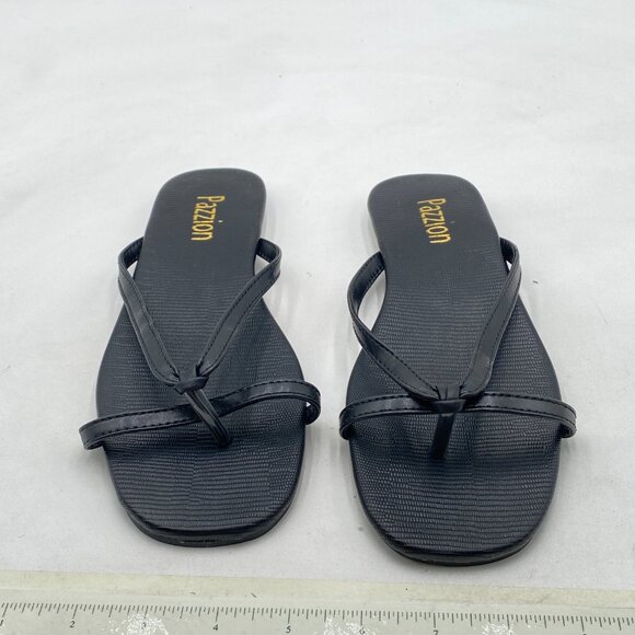 Pazzion Black Square Open Toe Flats Sandals Slip On Backless Flip Flops Shoes - Picture 3 of 8